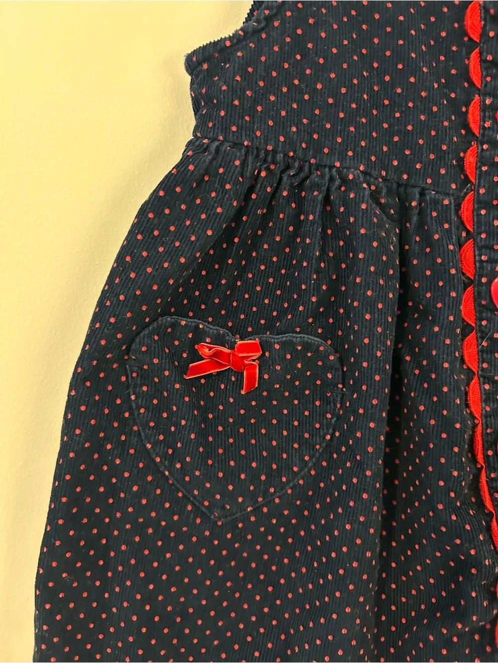 Samara Vintage Dress Navy Polka Dot Girls Size 3T Heart Pockets 100% Cotton
